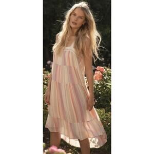 Rails Amaya Juliette Tiered Striped Tank Midi Dress Pink Linen Medium